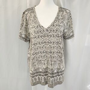 Lucky Brand Black and White Patterned V-Neck Top